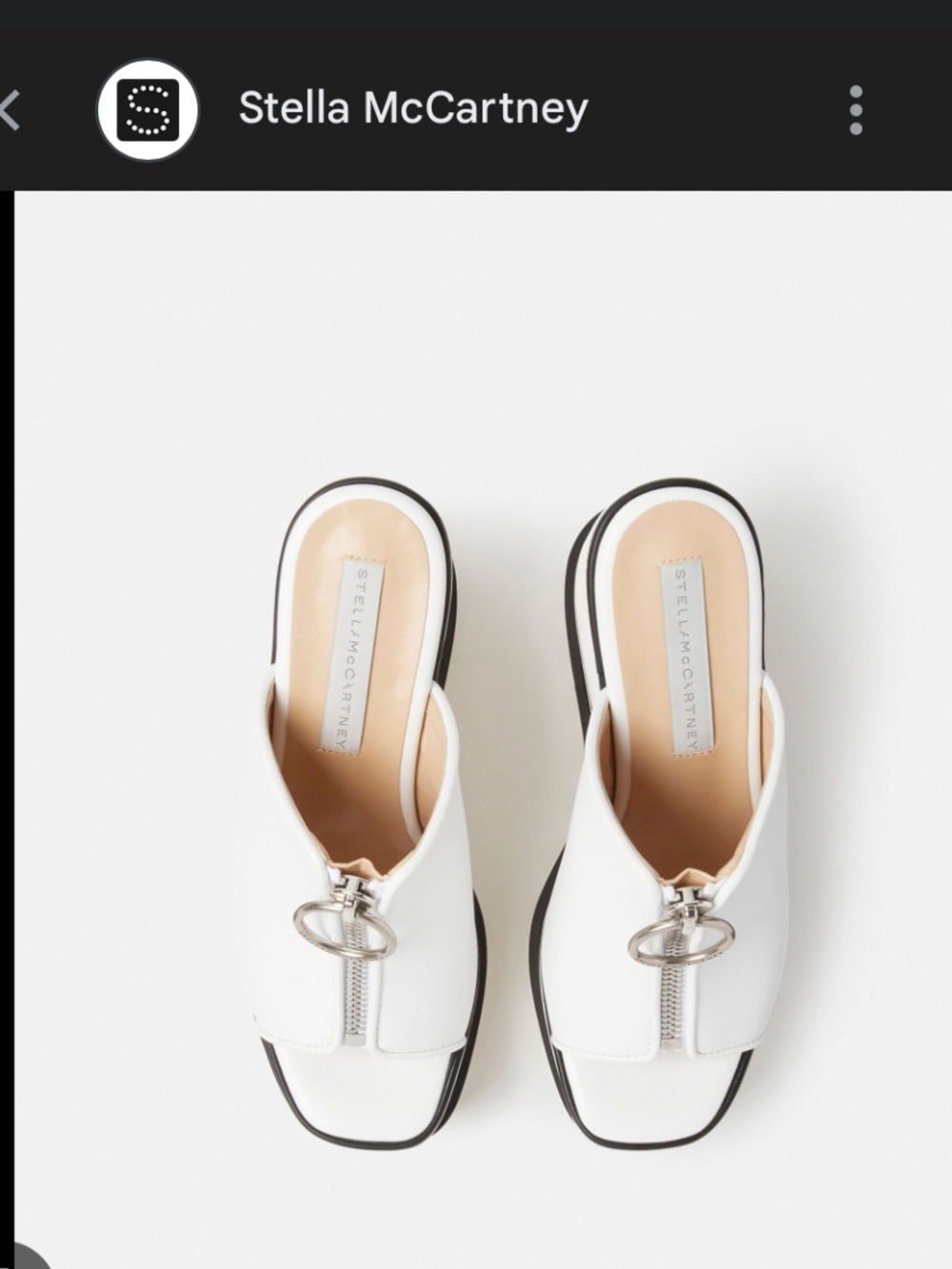EUC!!Stella McCartney White Zip-Front Slide Mules with Silver Hardware